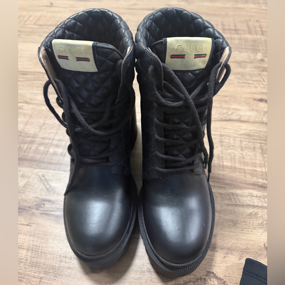 Gucci Women's Black Quilted Combat Boots